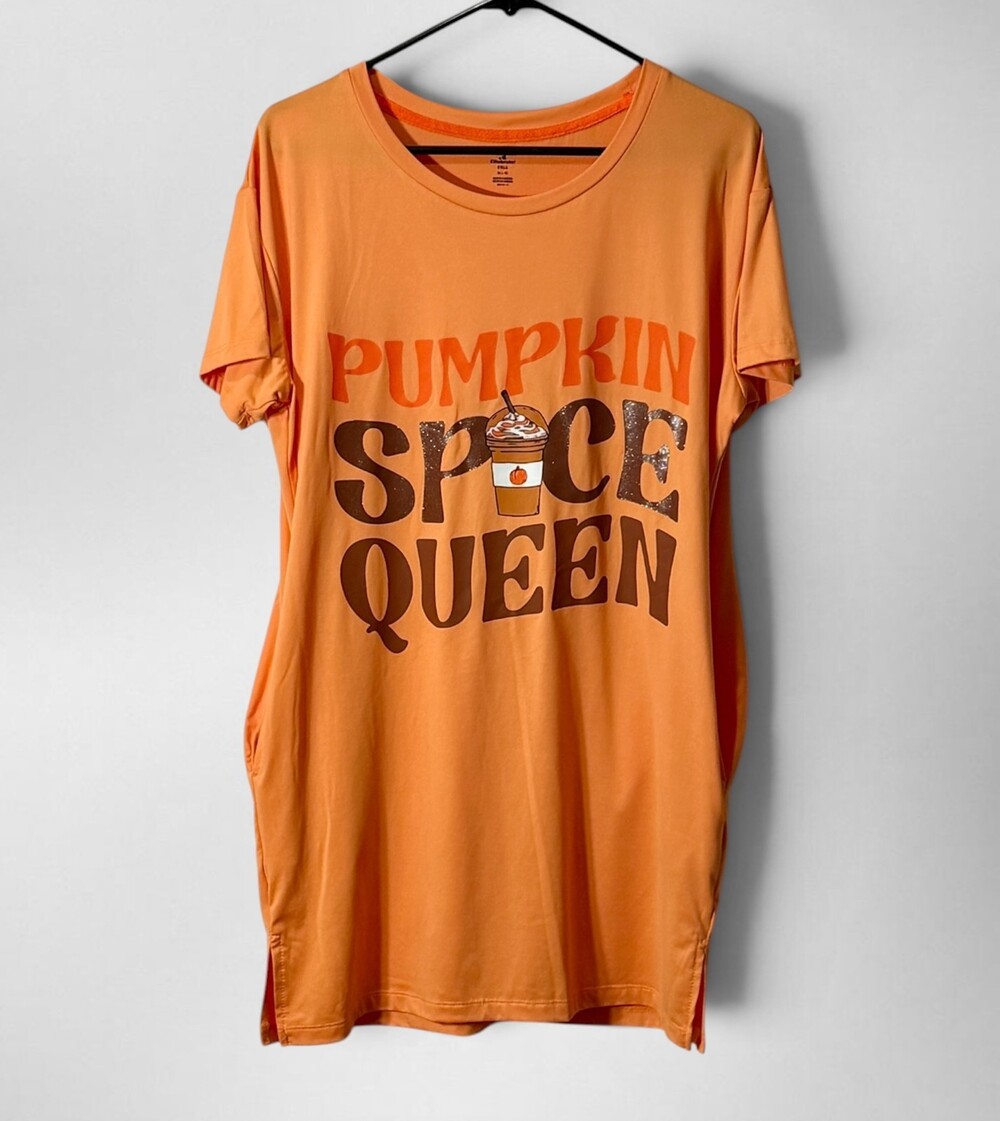 Celebrate Fall Pumpkin Spice Queen Sleep Shirt Womens S 4-6 Orange